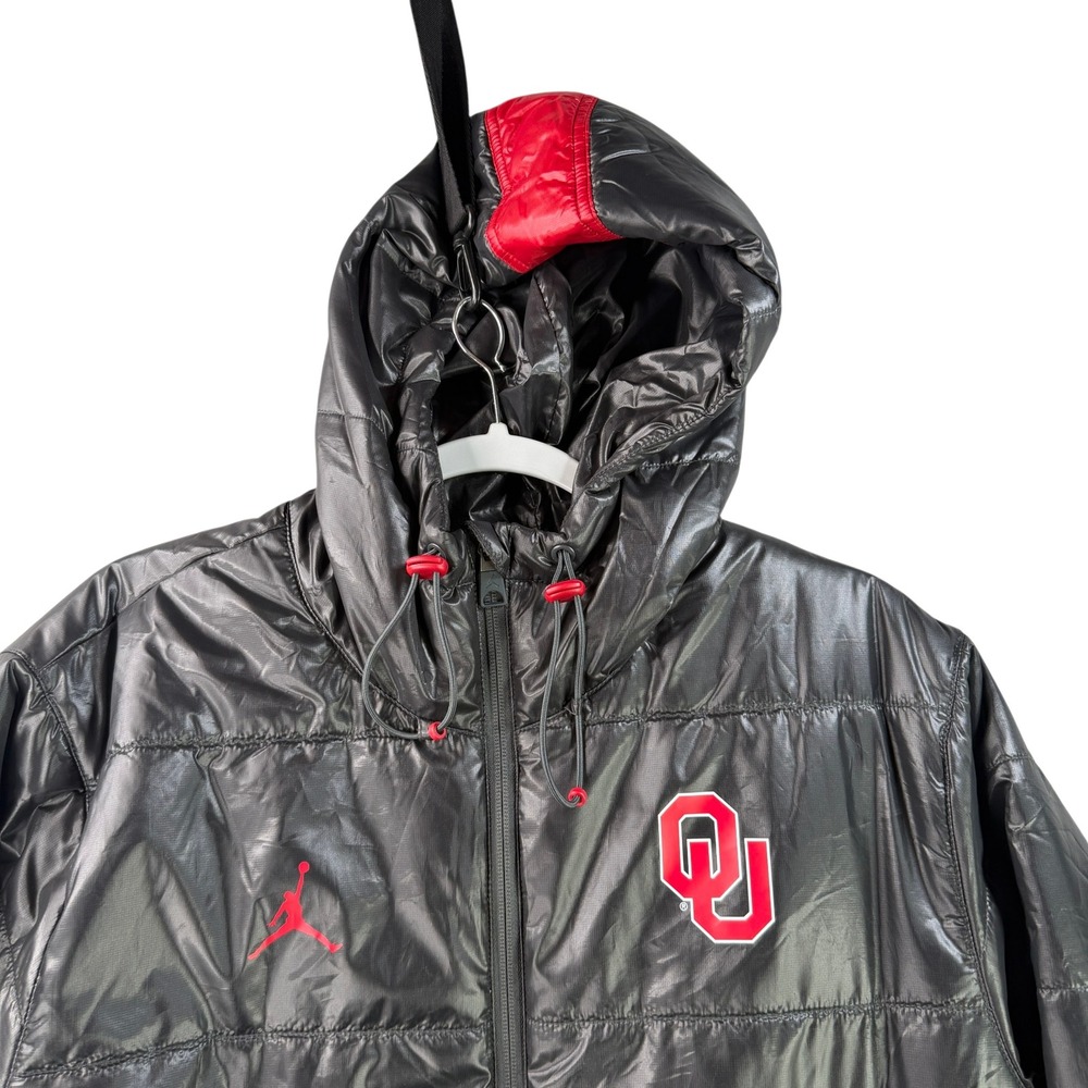 Oklahoma Sooners Puffer Jacket Men Small Black Jordan Hooded Full Zip CZ5252-060